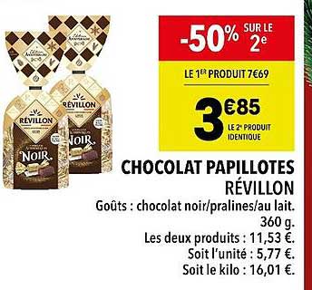 chocolat papillotes révillon