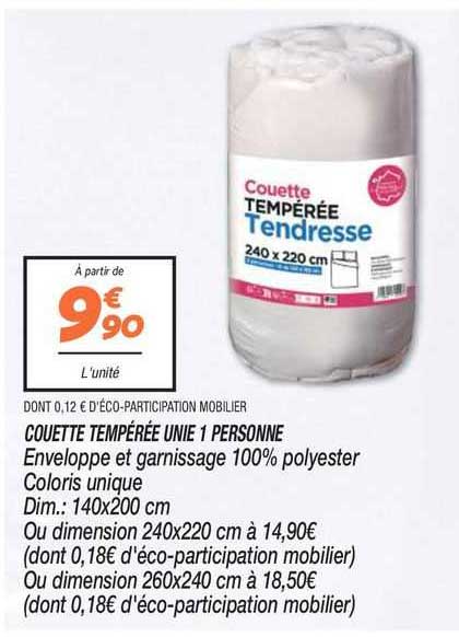 couette tempérée unie 1 personne