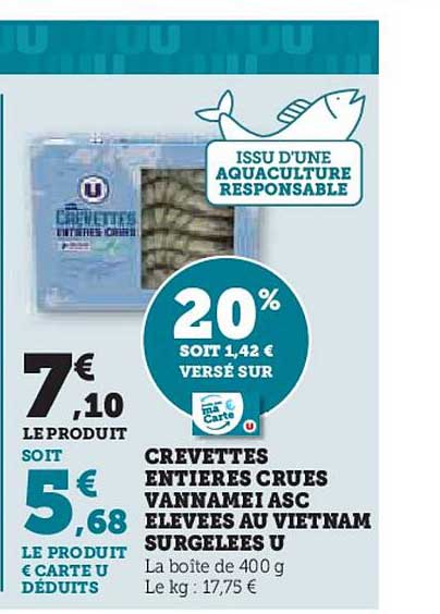 crevettes entières crues vannamei asc élevées au vietnam surgelées u