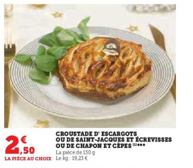 croustade d'escargots ou saint-jacques et écrevisses ou de chapon et cèpes