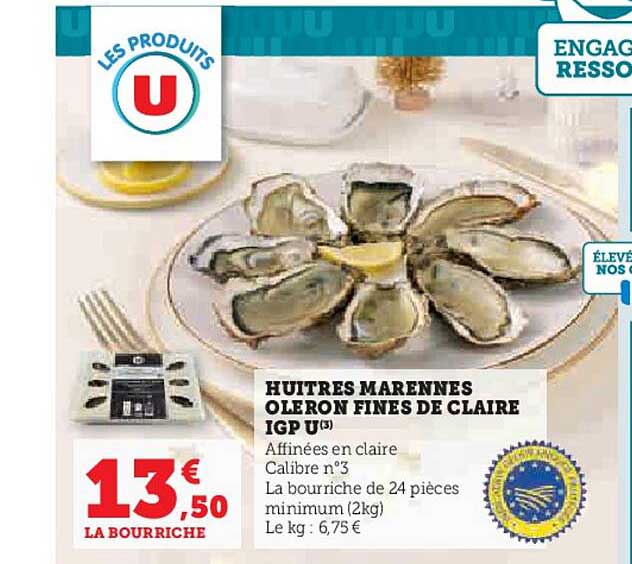 huîtres marennes oléron fines de claire igp u