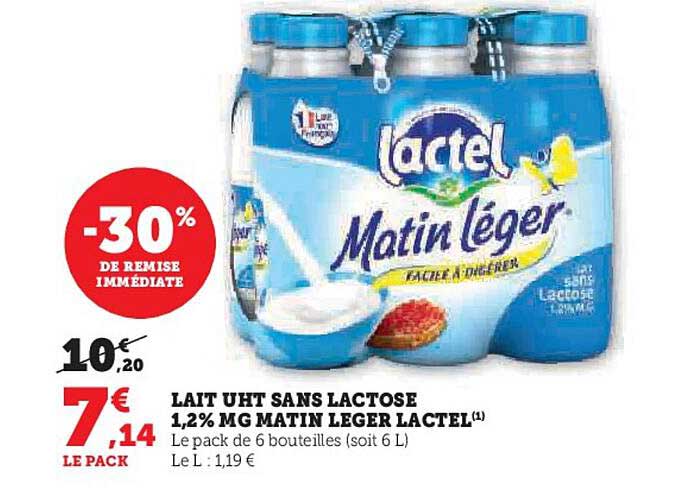 lait uht sans lactose 1,2% mg matin léger lactel