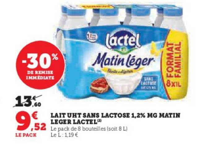 lait uht sans lactose 1,2% mg matin leger lactel