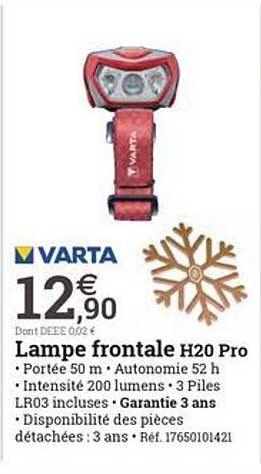 lampe frontale h20 por varta