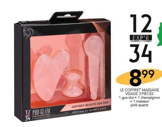 le coffret massage visage 3 pièces 1 gua sha + 1 champignon + 1 masseur pink quartz