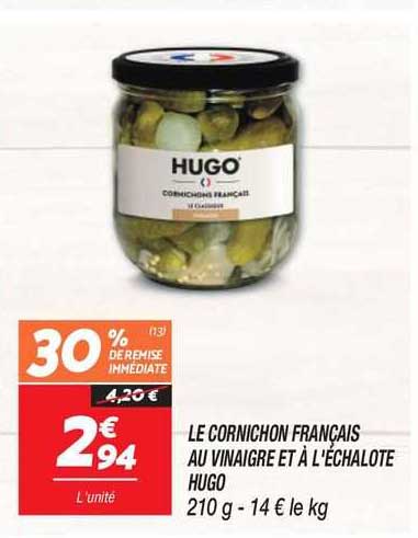 le cornichon français au vinaigre et à l'échalote hugo