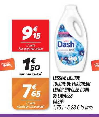 lessive liquide touche de fraîcheur lenor envolée d'air 35 lavages dash