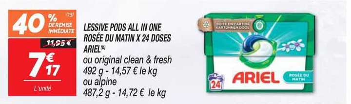 lessive pods all in one rosée du matin x 24 doses ariel