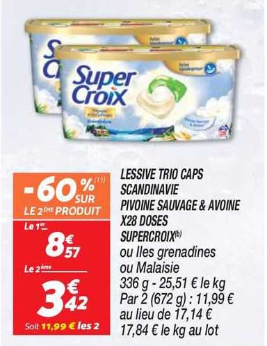 Lessive Trio Caps Scandinavie Pivoine Sauvage & Avoine X28 Doses Supercroix