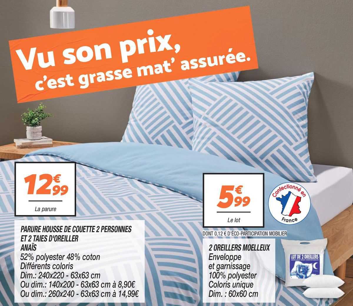 parure housse de couette 2 personnes et 2 taies d'oreiller anaïs