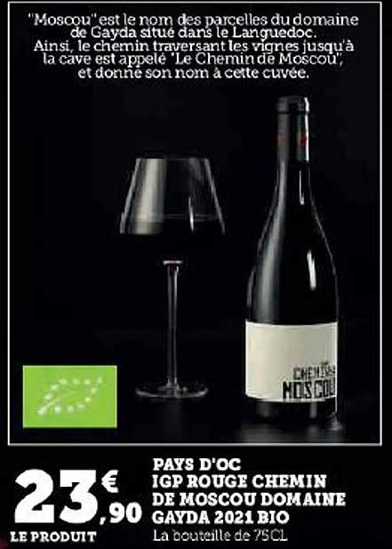 pays d'oc igp rouge chemin de moscou domaine gayda 2021 bio