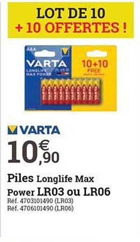 piles longlife max power lr03 ou lr06 varta