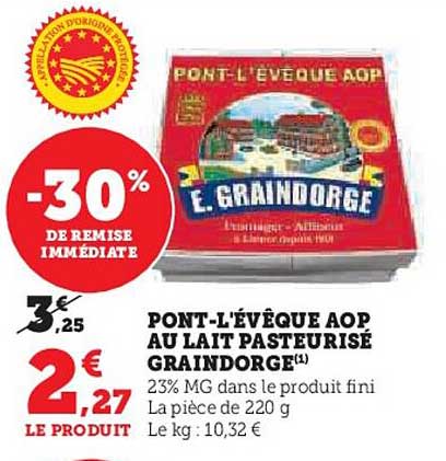 pont-l'eveque aop au lait pasteurise graindorge