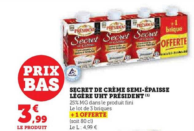 secret de crème semi-épaisse légère uht président