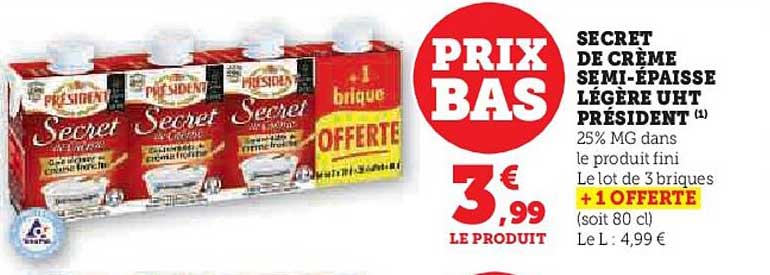secret de creme semi-epaisse legere uht president