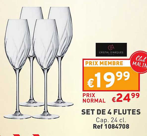 set de 4 flûtes cristal d'arques