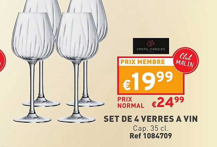 set de 4 verres à vin cristal d'arques