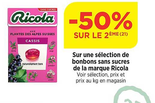 sur une sélection de bonbons sans sucres de la marque ricola