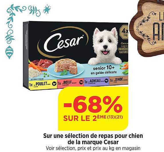 sur une sélection de repas pour chien de la marque cesar