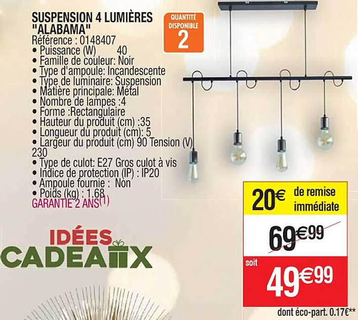 suspension 4 lumières "alabama"