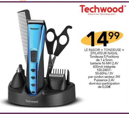 techwood le rasoir + tondeuse + épilateur nasal