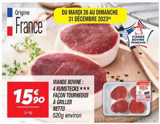 viande bovine : 4 rumstecks façon tournedos à griller