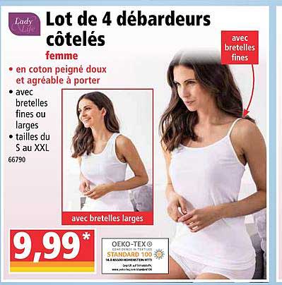 lot de 4 débardeurs côtelés femme