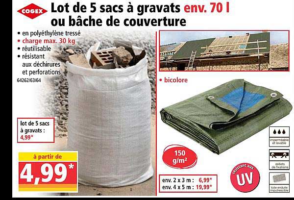lot de 5 sacs à gravats ou bâche de couverture cogex