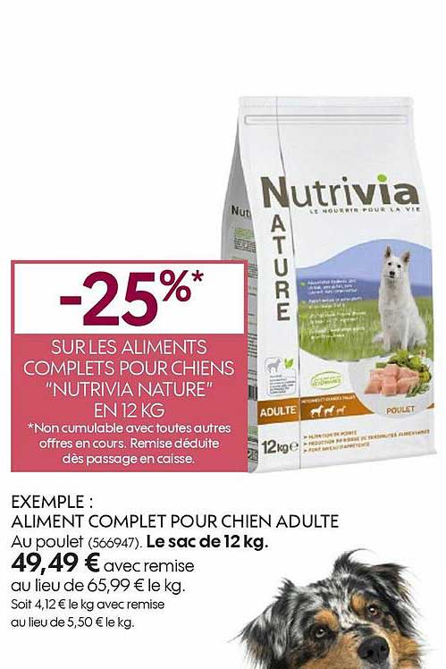 aliments complets pour chiens "nutrivia nature" en 12 kg
