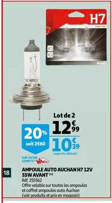 ampoule auto auchan h7 12v 55w avant