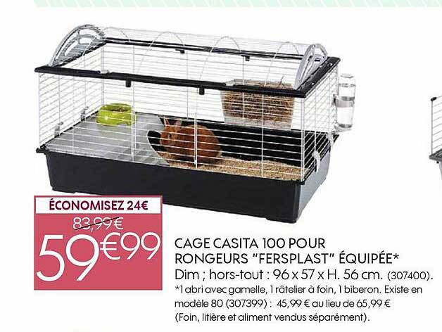cage casita 100 pour rongeurs "fersplast" équipée