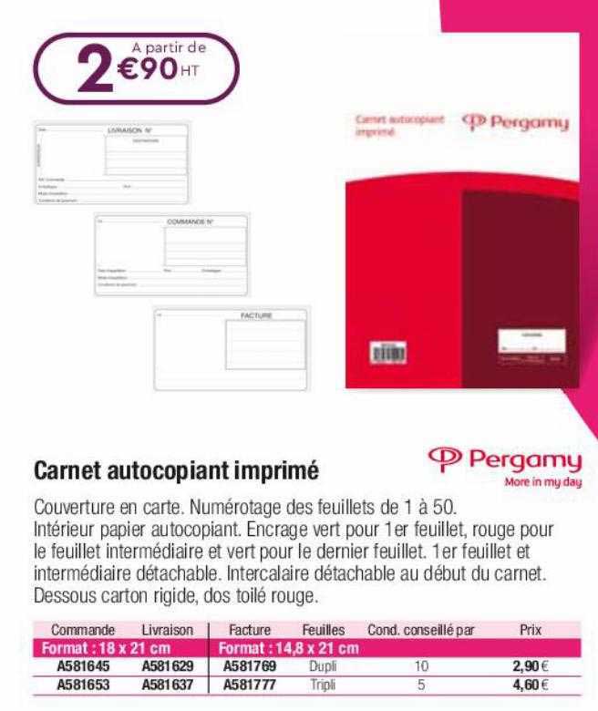 carnet autocopiant imprimé pergamy