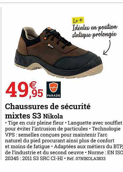 chaussures de sécurité mixtes s3 nikola parade