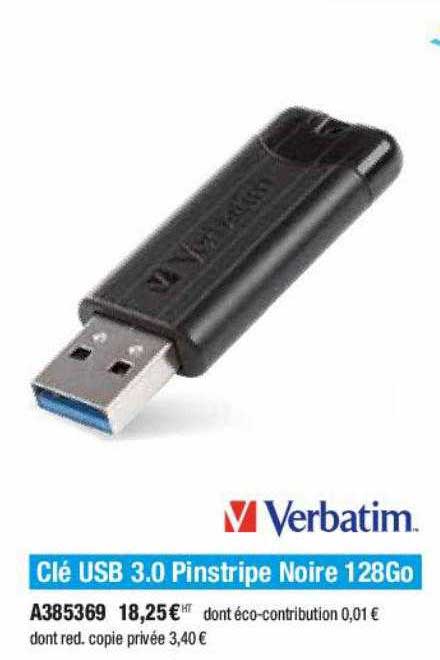 clé usb 3.0 pinstripe noire 128go verbatim