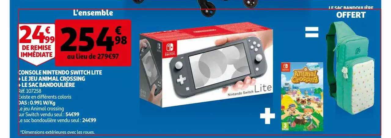 console nintendo switch lite + le jeu animal crossing + le sac bandoulière