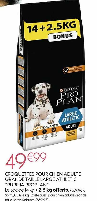 croquettes pour chien adulte grande taille large athletic "purina proplan"