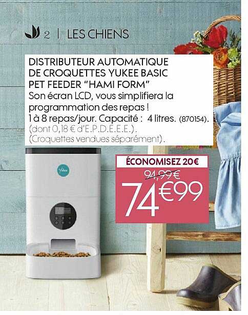 distributeur automatique de croquettes yukee basic pet feeder " hami form"