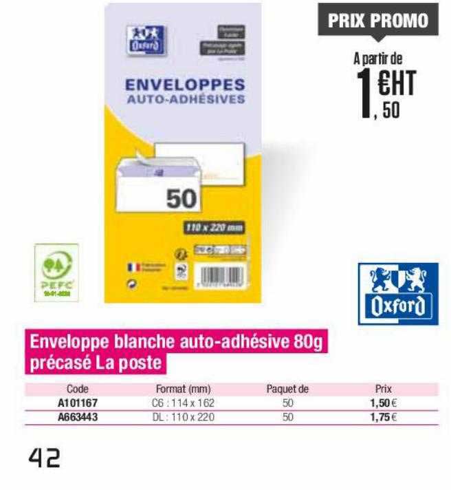 enveloppe blanche auto-adhésive précasé la poste oxford