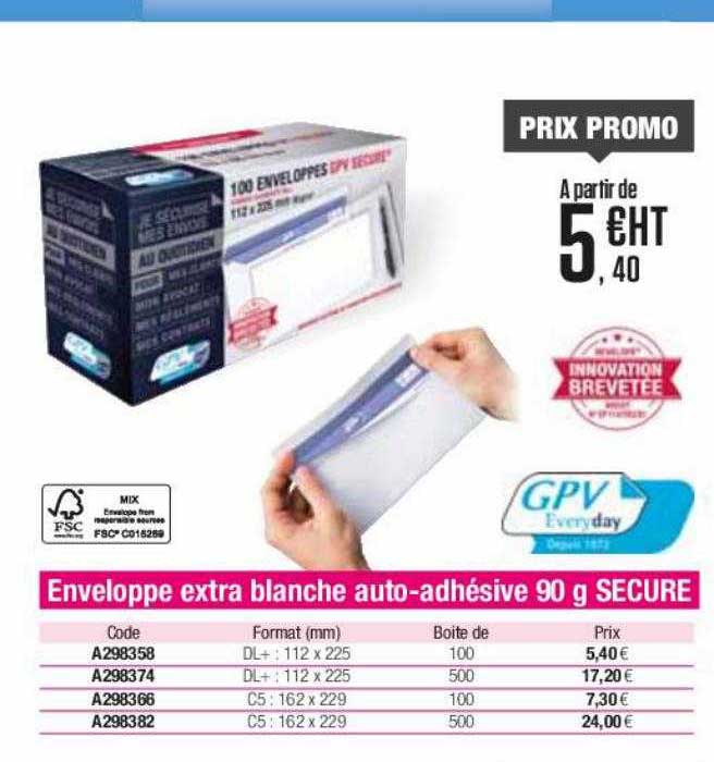 enveloppe extra blanche auto-adhésive secure gpv
