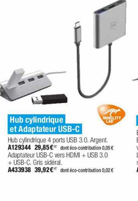 hub cylindrique et adaptateur usb-c mobility lab