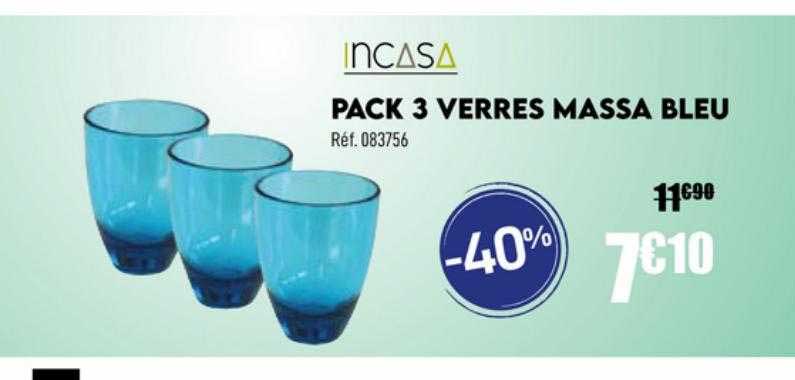 incasa pack 3 verres massa bleu