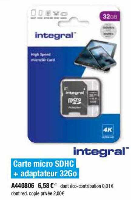 integral carte micro sdhc + adaptateur 32go