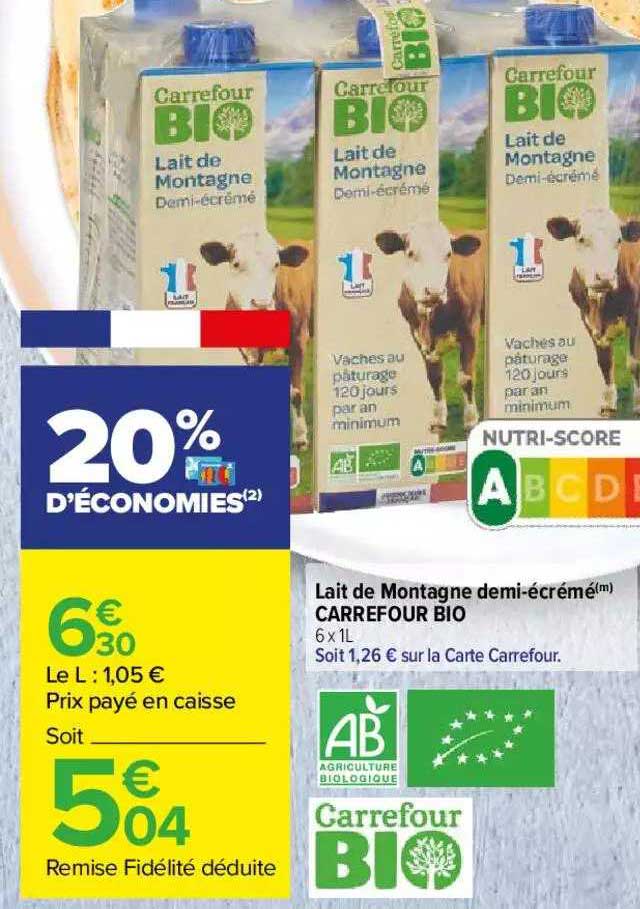 lait de montagne demi-écrémé carrefour bio
