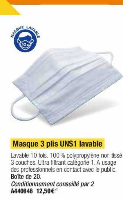 masque 3 plis uns1 lavable
