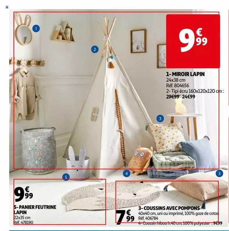 Miroir Lapin, Panier Feutrine Lapin, Coussins Avec Pompons