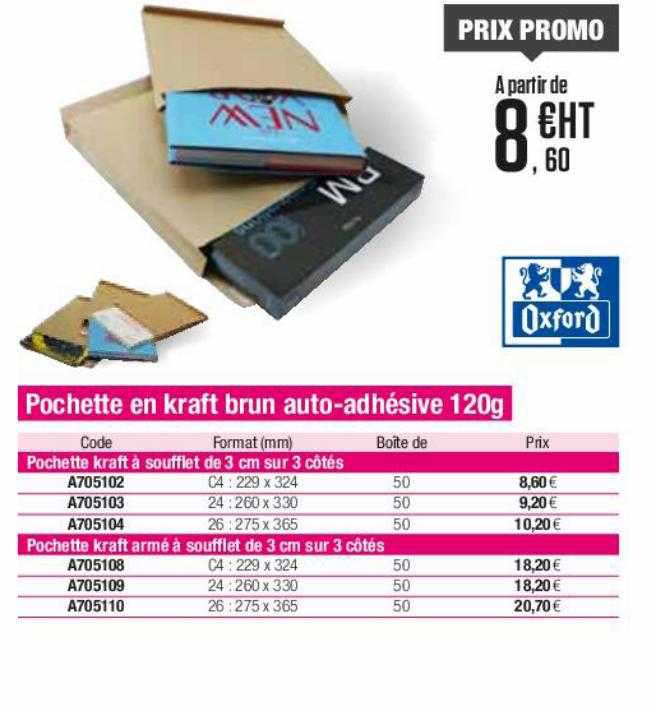 pochette en kraft brun auto-adhésive oxford