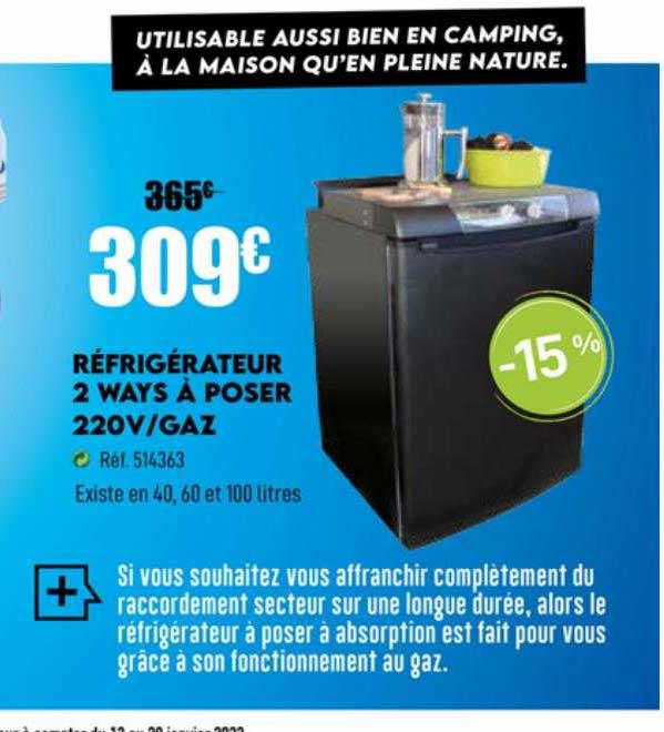 réfrigérateur 2 ways à poser 220v gaz