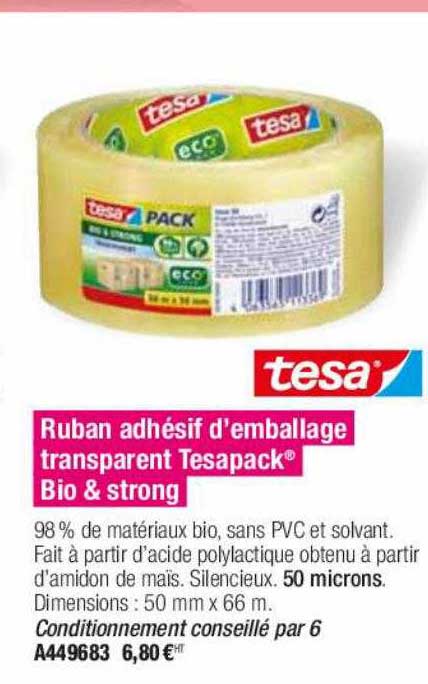ruban adhésif d'emballage transparent tesapack bio & strong tesa