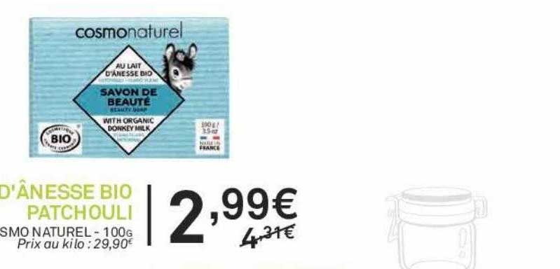 savon de beauté au lait d'ânesse bio patchouli cosmo naturel