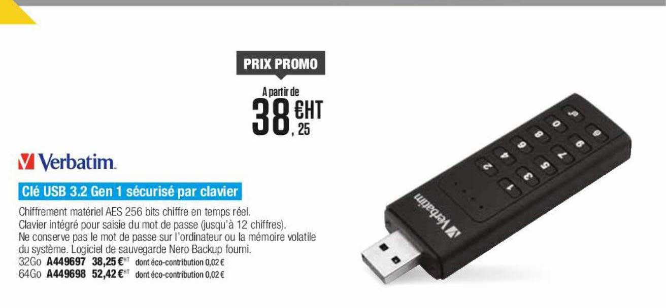 verbatim clé usb 3.2 gen 1 sécurisé par clavier